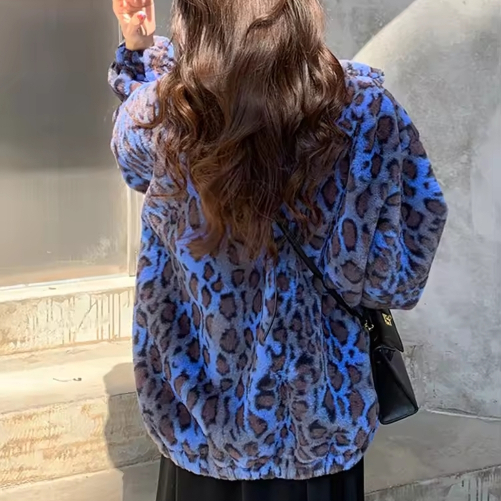 Oversized Colorful Leopard Print Faux Fur Coat Women Long Sleeve - Picture 2 of 5